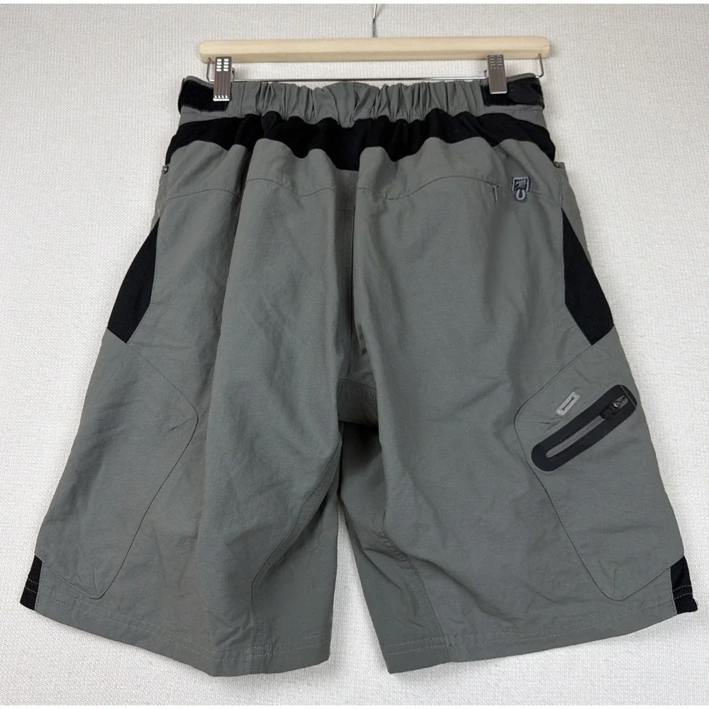 Zoic Ether Shorts Men's M Green Cargo Cycling Biking Padded Liner Zip Pockets